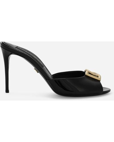 Dolce & Gabbana Patent Leather Mules With Dg Logo - Black