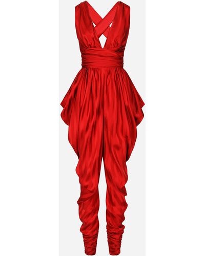 Dolce & Gabbana Envers Satin Jumpsuit With Draping - Red