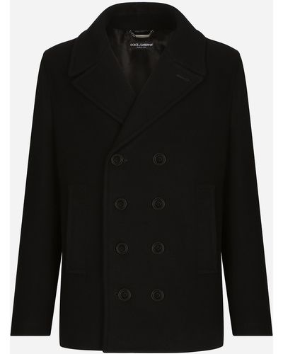 Dolce & Gabbana Chaquetón de botonadura doble en lana con placa con logotipo - Negro
