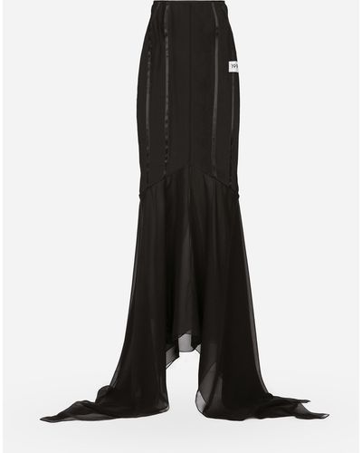 Dolce & Gabbana Jupe longue avec volant style sirène en soie - Noir