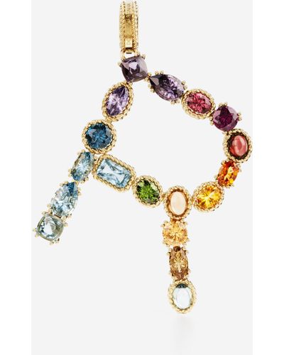 Dolce & Gabbana Charm R Rainbow alphabet aus 18-karätigem Gelbgold mit mehrfarbigen Edelsteinen - Mettallic