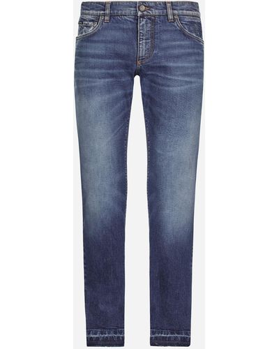 Dolce & Gabbana Washed Slim Fit Stretch Denim Jeans - Blue