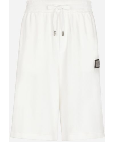 Dolce & Gabbana Bermuda de jogging en jersey effet éponge avec plaquette à logo - Blanc