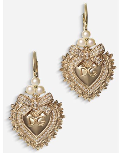 Dolce & Gabbana Devotion earrings in yellow gold with diamonds and pearls - Multicolor