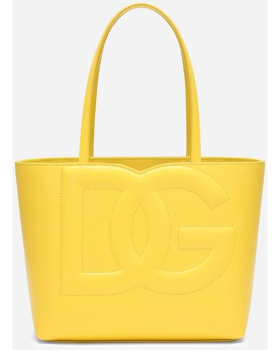 Dolce & Gabbana Kleiner Shopper DG Logo Bag aus Kalbsleder - Gelb