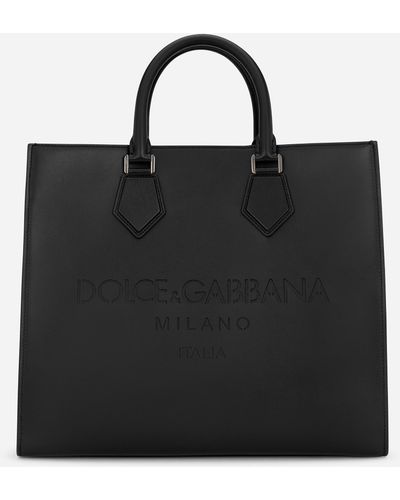 Dolce & Gabbana Bolso shopper grande en piel de becerro con logotipo - Negro