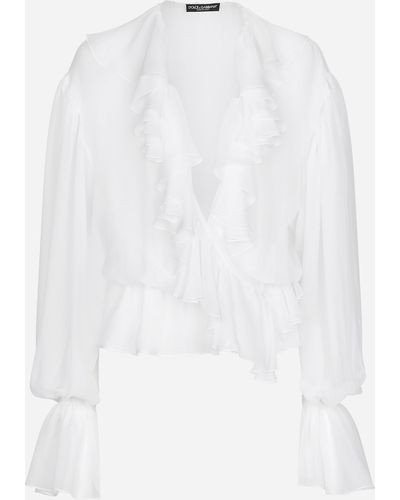 Dolce & Gabbana Bluse aus Chiffon mit Volants - Weiß