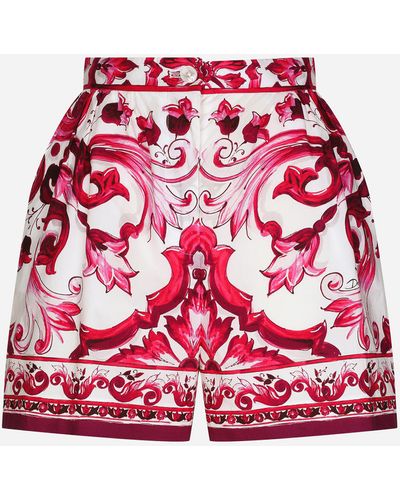 Dolce & Gabbana Short en popeline à imprimé majoliques - Rouge