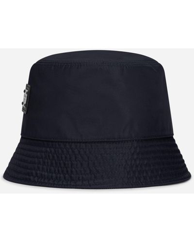 Dolce & Gabbana Nylon bucket hat with branded plate - Azul