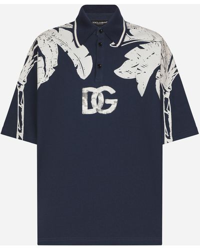 Dolce & Gabbana Oversize Polo-shirt With Banana Tree Print - Blue