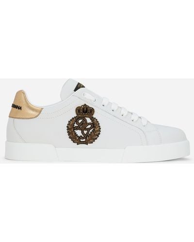 Dolce & Gabbana Zapatillas Portofino De Napa De Becerro Estampado Con Parche De Corona - Blanco