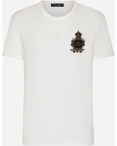 Dolce & Gabbana T-shirt en coton à écusson héraldique et logo DG - Blanco