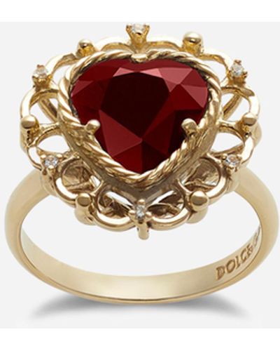 Dolce & Gabbana Anillo Heart en oro amarillo de 18 kt con granate rodolita rojo - Blanco