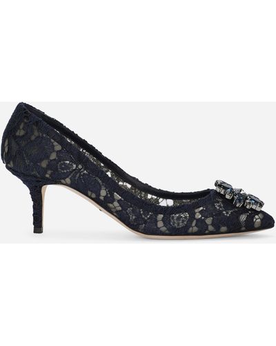 Dolce & Gabbana Lace Court Shoes With Brooch Detailing - Blue