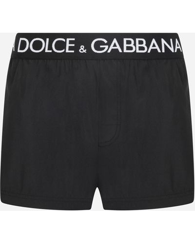 Dolce & Gabbana Boxer da mare corto con vita elastica logata - Nero