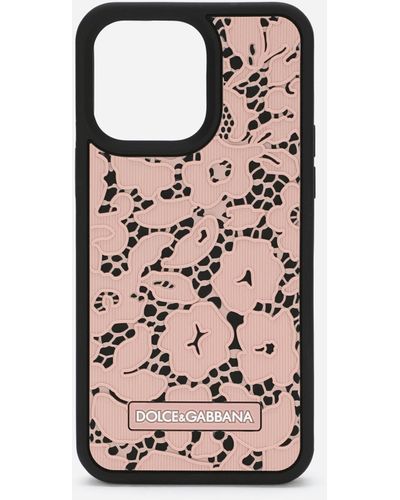 Dolce & Gabbana Cover Iphone 14 Pro Max Aus Gummi Spitze - Pink