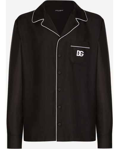 Dolce & Gabbana Camisa de seda con parche del logotipo DG bordado - Negro