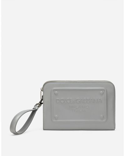 Dolce & Gabbana Kleine Pouch Bag aus Kalbsleder - Grau
