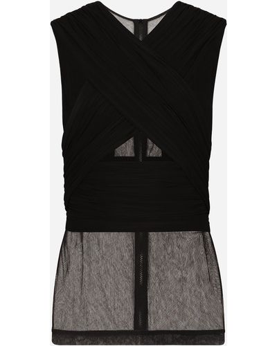 Dolce & Gabbana Camiseta de tul elástico con drapeado - Negro
