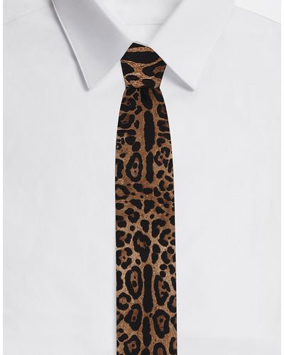 Dolce & Gabbana Krawatte Breite 6cm aus Seidentwill Leoprint - Weiß