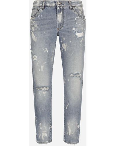 Dolce & Gabbana Bleached Wash Slim-fit Stretch Denim Jeans - Blue
