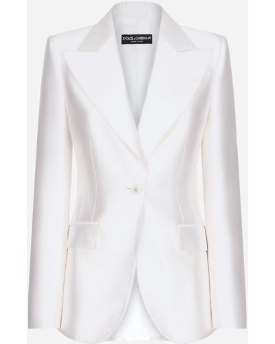 Dolce & Gabbana Einreihige Turlington-Jacke aus Mikadoseide - Weiß