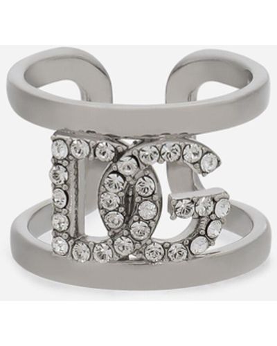 Dolce & Gabbana Ring With Rhinestone-detailed Dg Logo - White