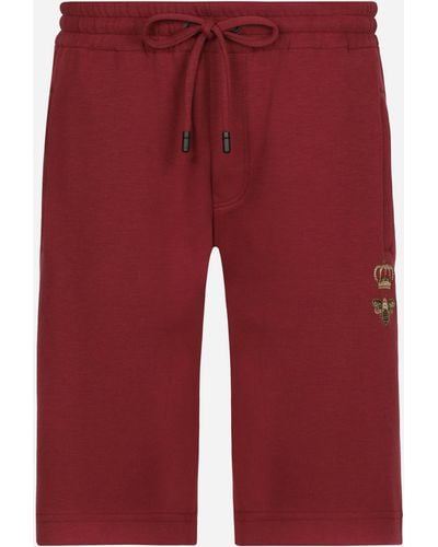 Dolce & Gabbana Bermuda de jogging en jersey à broderie - Rojo