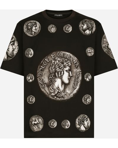 Dolce & Gabbana T-Shirt aus Baumwolle Münzen-Print - Schwarz