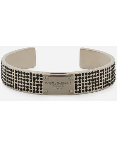 Dolce & Gabbana Logo-engraved Crystal-embellished Bracelet - Metallic