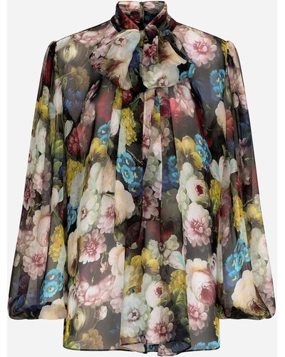 Dolce & Gabbana Bluse Aus Chiffon Nachtblumen - Mehrfarbig