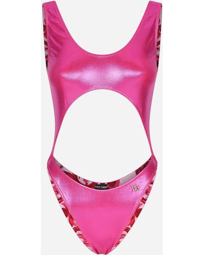 Dolce & Gabbana Laminated cutout one-piece swimsuit - Pink