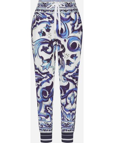 Dolce & Gabbana Sweat-shirt zippé en cady à imprimé majoliques - Bleu