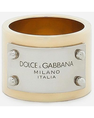 Dolce & Gabbana Anillo con placa con logotipo - Metálico