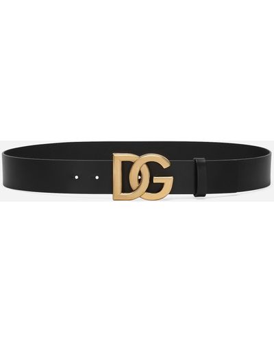 Dolce & Gabbana Lux Leather Belt With Crossover Dg Logo Buckle - Schwarz