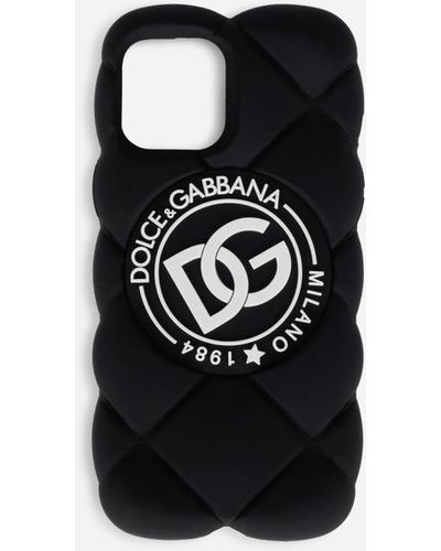 Dolce & Gabbana Funda iPhone 12 Pro Max de goma con efecto acolchado y logotipo DG - Negro