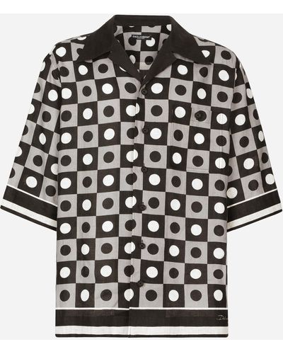 Dolce & Gabbana Leinenhemd mit geometrischem Print - Schwarz