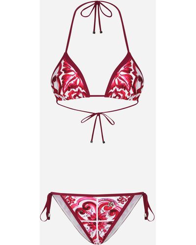 Dolce & Gabbana Bikini de triángulo con estampado Maiolica - Rojo