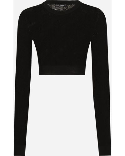 Dolce & Gabbana Jersey corto de punto de malla de viscosa con logotipo DG jacquard - Negro