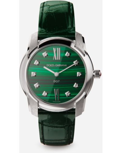 Dolce & Gabbana Dg7 Watch In Steel With Malachite And Diamonds - Green