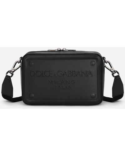 Dolce & Gabbana Calfskin Crossbody Bag With Raised Logo - Black