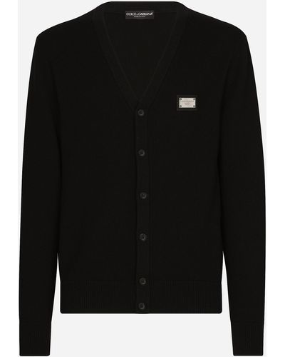 Dolce & Gabbana Cardigan in lana e cashmere con placca logata - Nero