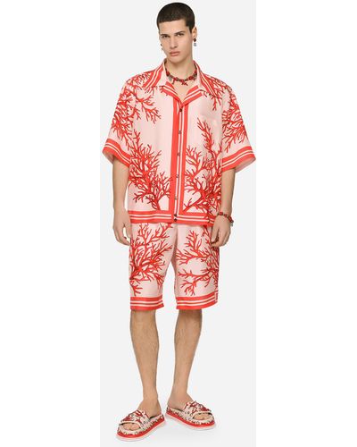 Dolce & Gabbana Coral-print Silk jogging Shorts - Red