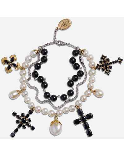 Dolce & Gabbana Yellow and white gold family bracelet with cblack sapphire, pearl and black jade beads - Mettallic