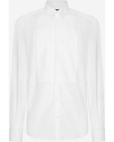 Dolce & Gabbana Cotton Poplin Gold-fit Tuxedo Shirt - White