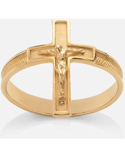Dolce & Gabbana Sicily Yellow Gold Ring With Cross. - White