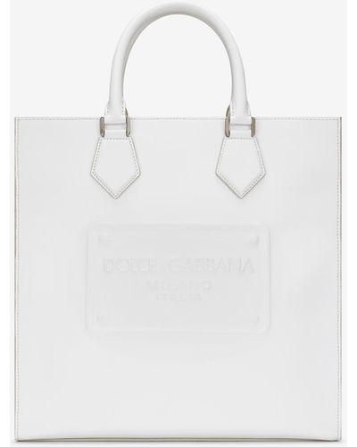 Dolce & Gabbana Bolso tote en piel de becerro con logotipo en relieve - Blanco