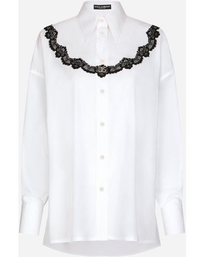 Dolce & Gabbana Oversize poplin shirt with lace inserts - Bianco