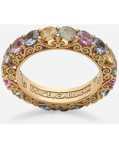 Dolce & Gabbana Heritage band ring in yellow 18kt gold with light blue sapphires - Blanc