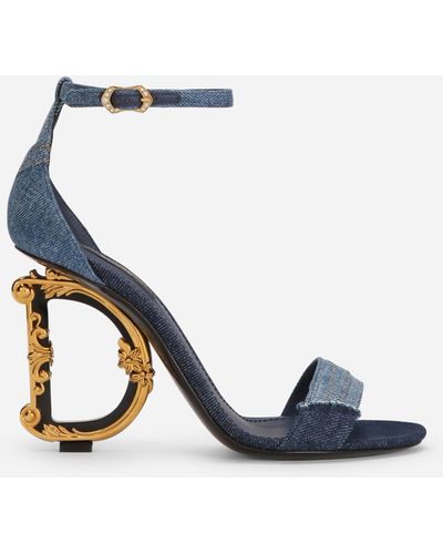 Dolce & Gabbana Patchwork denim sandals with baroque DG heel - Blau